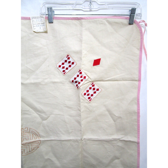 VTG George B Tan Hand Embroidered Playing Card Table Cloth Cover 33" x 33" - Picture 4 of 14